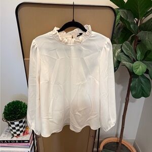 J. Crew Cream Ruffle Neck Blouse